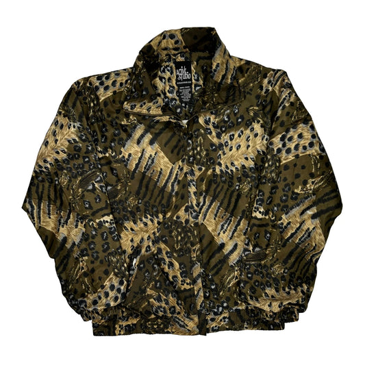 1980'S Active Studio Animal Print Shell Jacket - Small Brown Polyester
