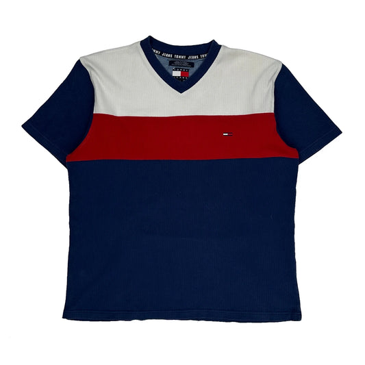 Tommy Jeans Striped T-Shirt - Large Blue Cotton