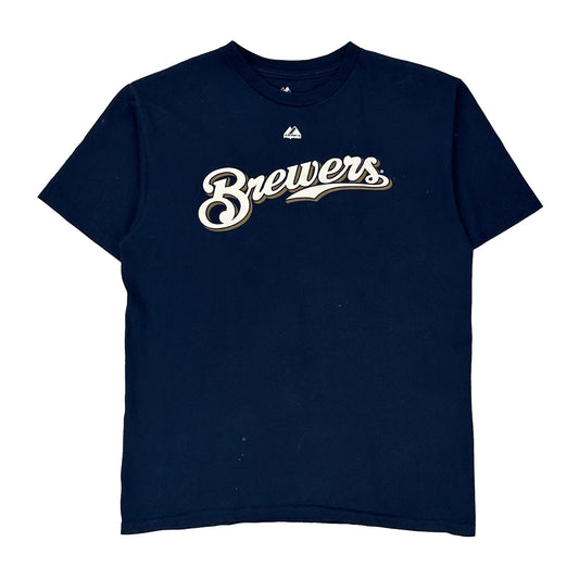 Milwaukee Brewers Majestic Mlb T-Shirt - XL Navy Cotton