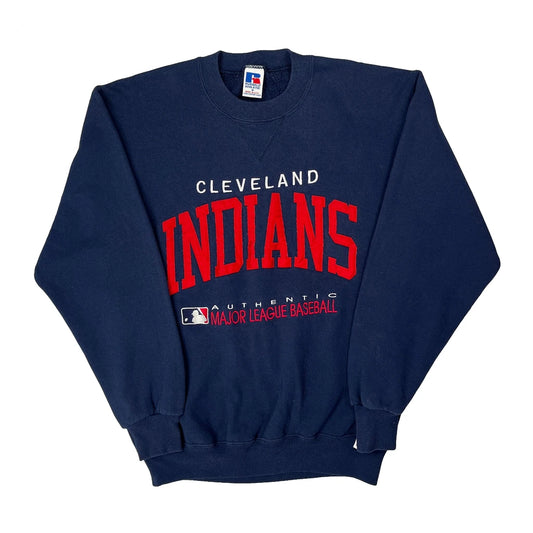 Vintage Cleveland Indians Russell Athletic Mlb Sweatshirt - Medium Navy Cotton