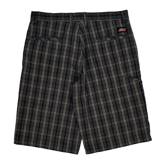 Dickies Checked Carpenter Shorts - 32W 13L Grey Cotton