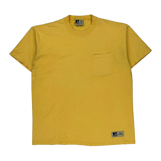 Russell Athletic T-Shirt - Large Yellow Cotton