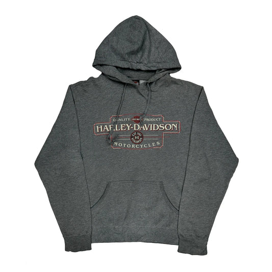 Harley Davidson Graphic Hoodie - Large Grey Cotton Blend