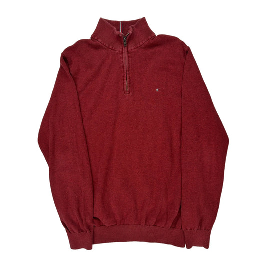 Tommy Hilfiger 1/4 Zip - XL Red Cotton Blend