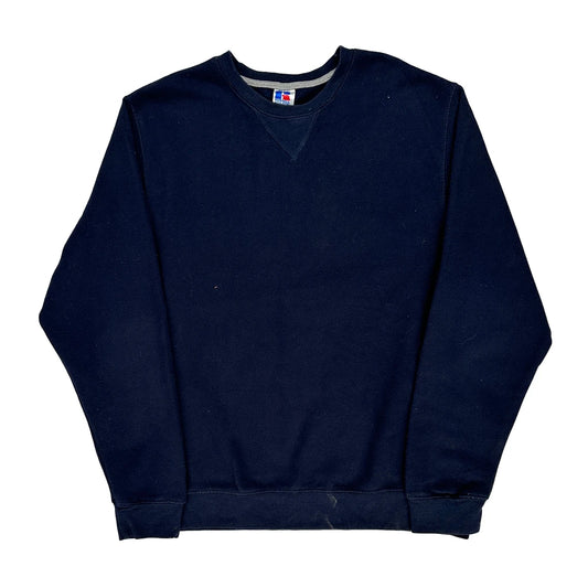 90S Blank Russell Athletic Sweatshirt - Large Navy Cotton Blend