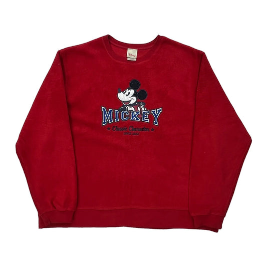 Mickey Mouse Disney Cartoon Sweatshirt - XL Red Cotton