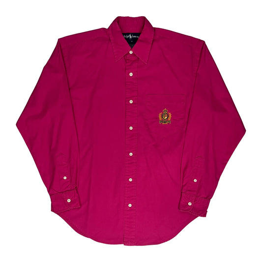 Crest Embroidery On Chest Pocket Ralph Lauren Shirt - Small Pink Cotton