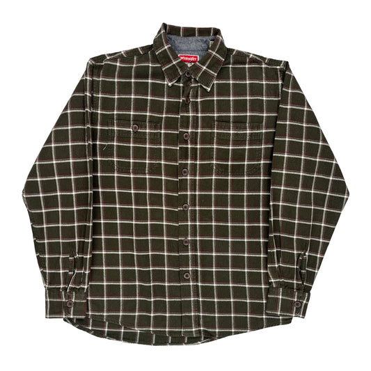 Wrangler Checked Flannel Shirt - Medium Green Cotton