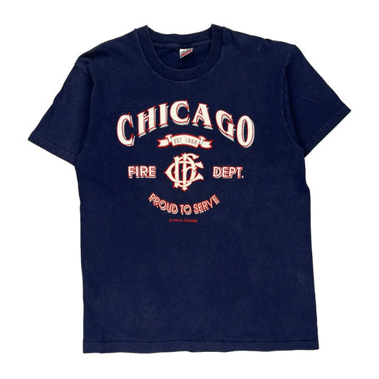 Chicago Fire Dept. Fruit Of The Loom Single Stitch T-Shirt - Large Navy Cotton