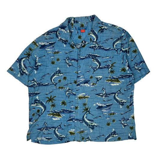 Puritan Graphic Hawaiian Shirt - XL Blue Viscose