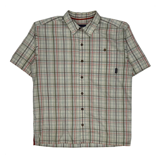 Patagonia Checked Short Sleeve Shirt - Medium Cream Polyester Blend