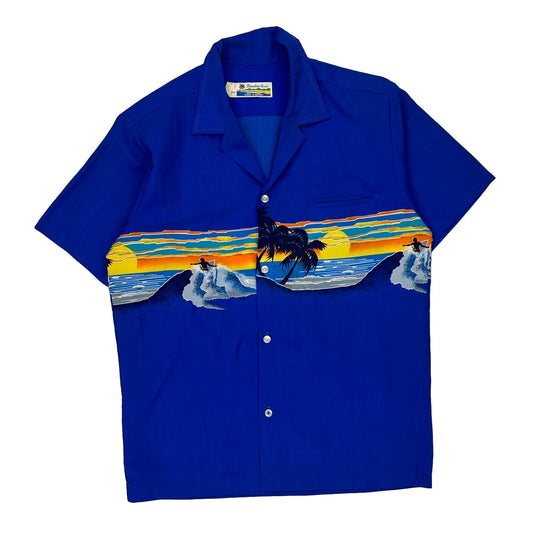 Made In Hawaii Sunset Shoreline Hawaii Graphic Hawaiian Shirt - Medium Blue Polyester