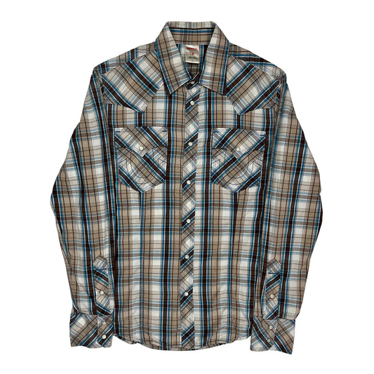 True Religion Checked Pearl Snap Shirt - Large Brown Cotton