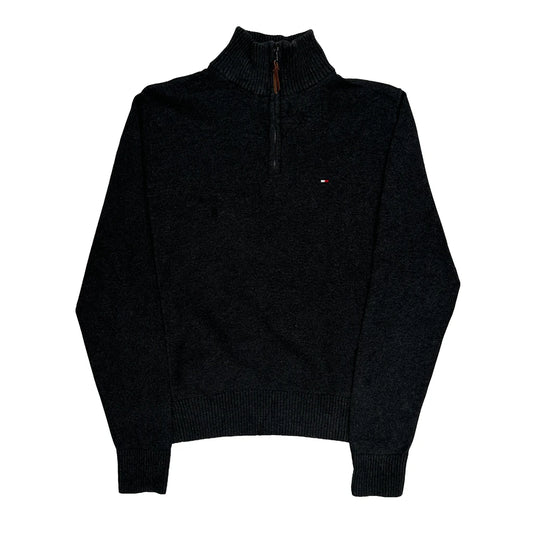 Vintage Tommy Hilfiger 1/4 Zip - Small Black Cotton Blend