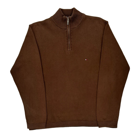 Tommy Hilfiger 1/4 Zip - Large Brown Cotton