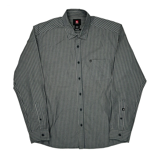 Quiksilver Striped Shirt - Medium Grey Cotton