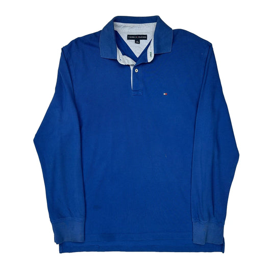 Tommy Hilfiger Long Sleeve Polo Shirt - Large Blue Cotton