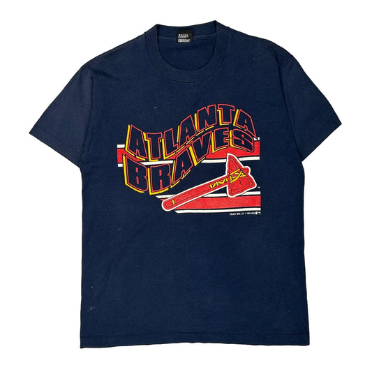 Atlanta Braves Screen Stars Graphic T-Shirt - Large Navy Cotton Blend