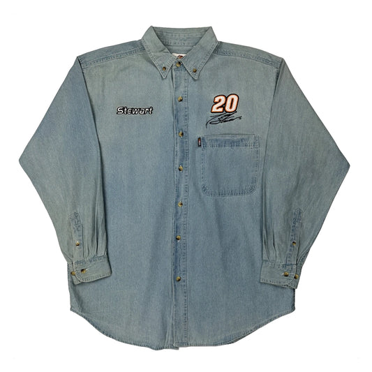 Vintage Stewart Winners Circle Nascar Denim Shirt - Medium Light Wash Cotton