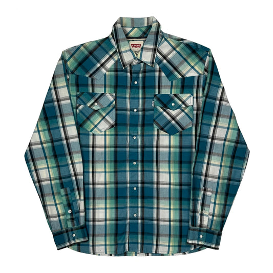 Vintage Levis Checked Shirt - Medium Blue Cotton