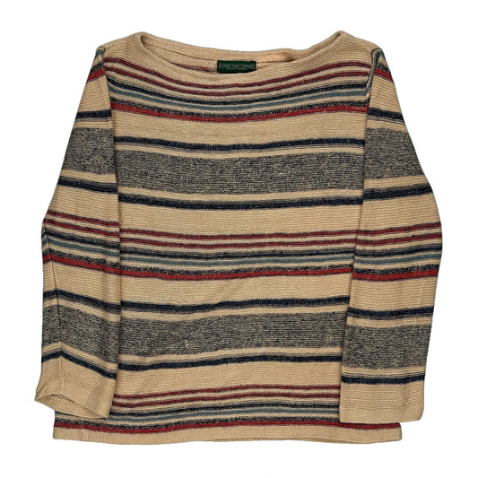 Ralph Lauren Striped Jumper - Large Beige Linen