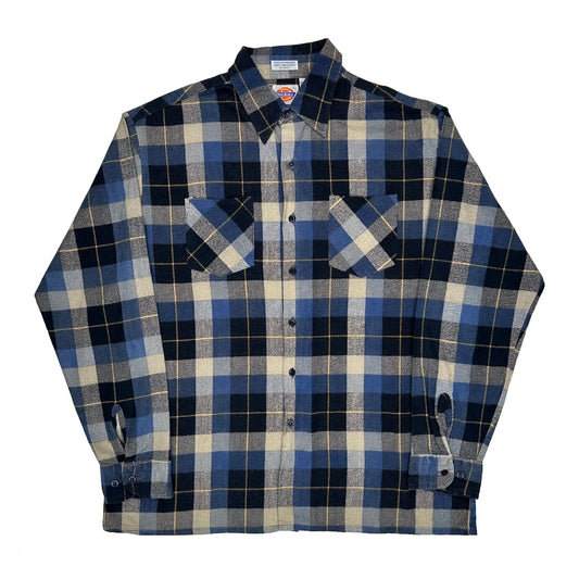 Vintage Dickies Checked Flannel Shirt - Large Blue Cotton