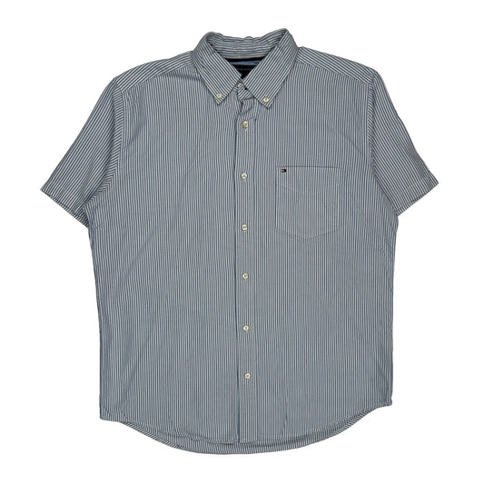 Tommy Hilfiger Striped Short Sleeve Shirt - Medium Blue Cotton