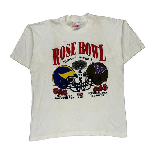 Michigan Wolverines Vs Washington Huskies Solar T Single Stitch T-Shirt - XL White Cotton