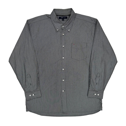 Vintage Tommy Hilfiger Striped Shirt - XL Grey Cotton
