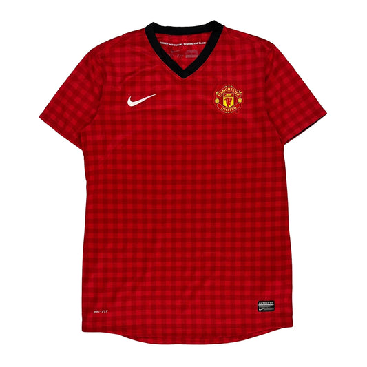 Manchester United Nike Checked Football Shirt - Small Red Polyester