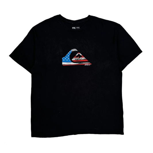 American Flag Logo Quiksilver Graphic T-Shirt - XL Black Cotton