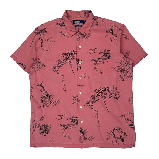 Polo By Ralph Lauren Graphic Hawaiian Shirt - Large Pink Cotton