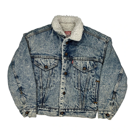 Made In USA Levis Sherpa Lined Denim Jacket - Medium Acid Wash Denim