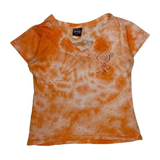 Vintage A.D. Farrow Co. Harley Davidson Tie-Dye T-Shirt - XL Orange Cotton