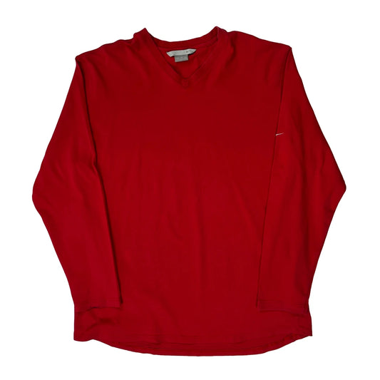 Vintage Nike V-Neck Long Sleeve T-Shirt - XL Red Cotton