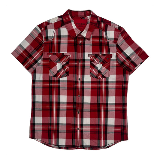 Vintage Guess Checked Short Sleeve Shirt - XL Red Cotton