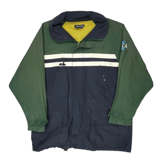 Nautica Striped Windbreaker - Large Navy Cotton Blend