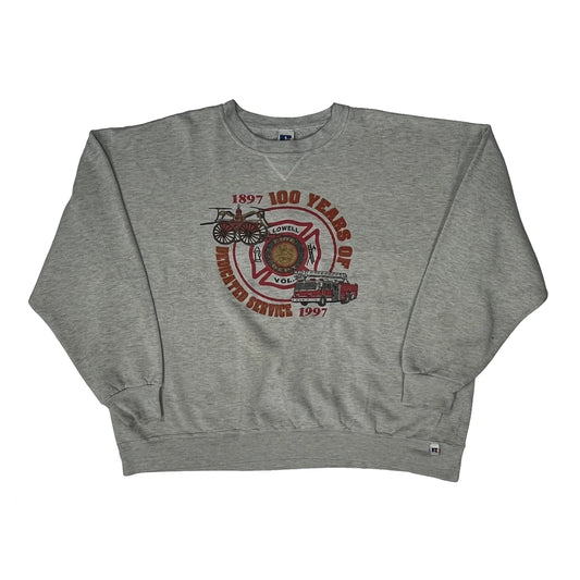 Made In USA Russell Athletic Lowell Vol. Fire Dept. Sweatshirt - 3XL Grey Cotton Blend