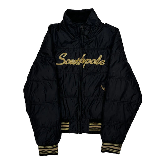 Vintage Southpole Spellout Bomber Jacket - Large Black Polyester