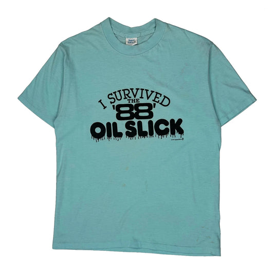 I Survived 1988 Oil Slick Super Shirts Graphic T-Shirt - XL Blue Cotton Blend