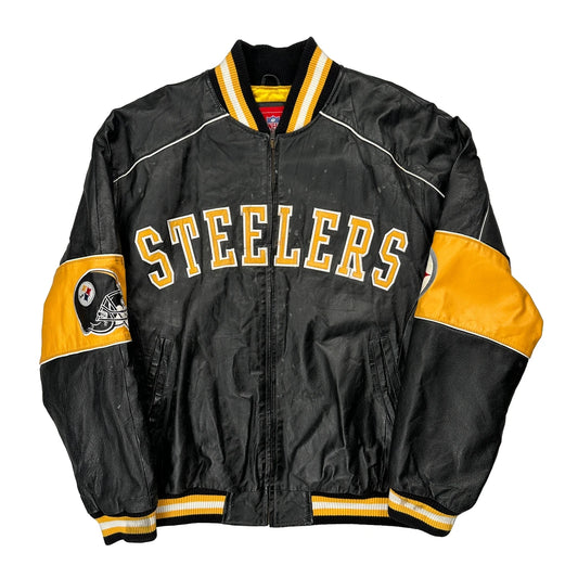 Vintage Steelers Nfl Football Varsity Jacket - 2XL Black Polyester