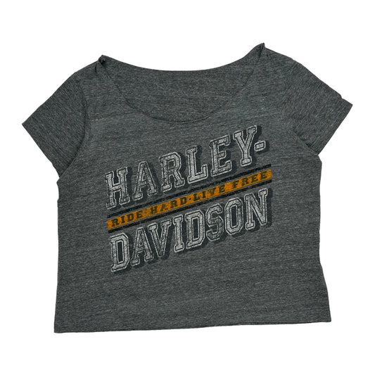 Vintage Ride Hard Live Free Harley Davidson Graphic T-Shirt - Large Grey Cotton