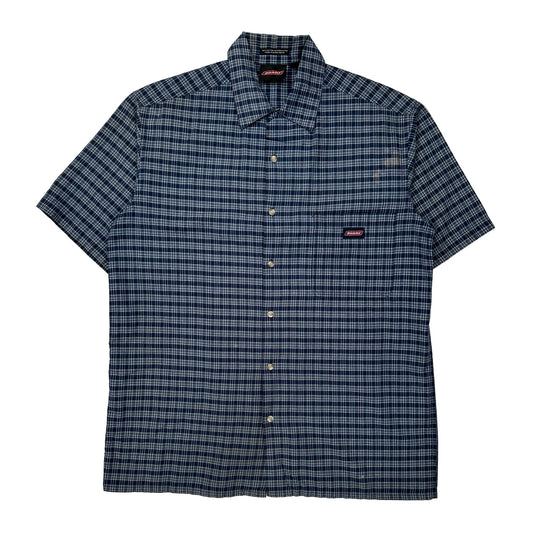 Dickies Checked Short Sleeve Shirt - Large Blue Cotton Blend