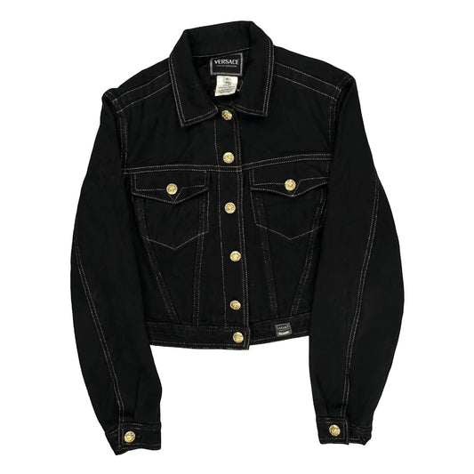 Versace Jeans Couture Contrast Stitch Denim Jacket - Small Black Cotton