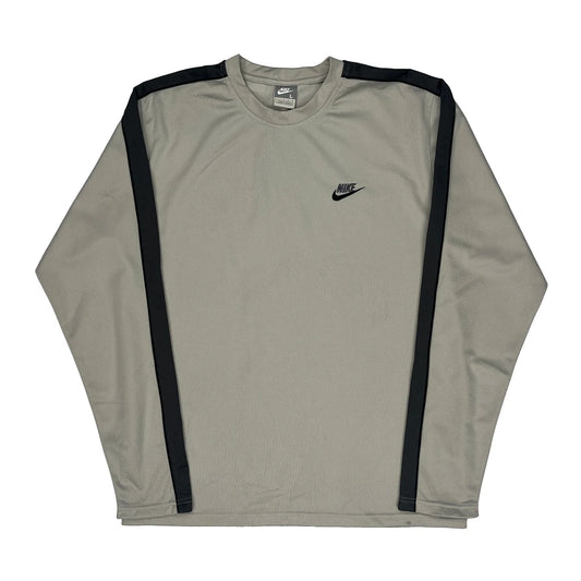 Vintage Dri-Fit Nike Long Sleeve T-Shirt - Large Grey Polyester
