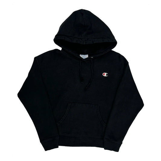 Vintage Reverse Weave Champion Hoodie - Small Black Cotton Blend