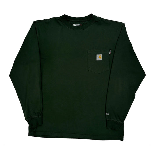 Loose Fit Carhartt Long Sleeve T-Shirt - Medium Green Cotton