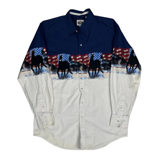 Vintage Cumberland Outfitters Patterned Shirt - Large White Cotton