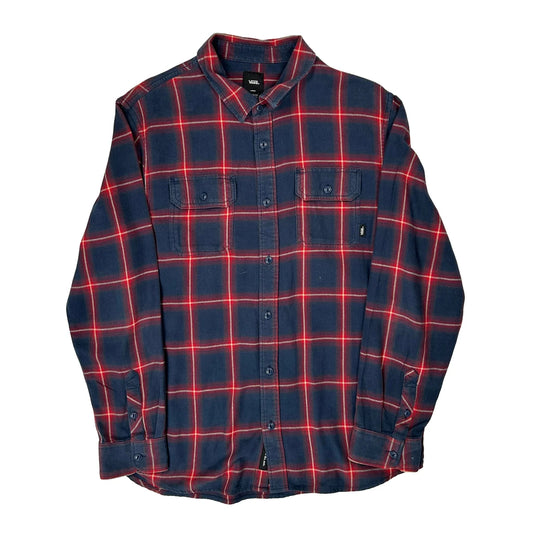 Vintage Off The Wall Vans Checked Flannel Shirt - Large Blue Cotton