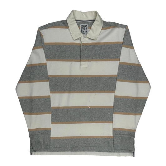 Lands End Striped Rugby Shirt - Large Grey Cotton